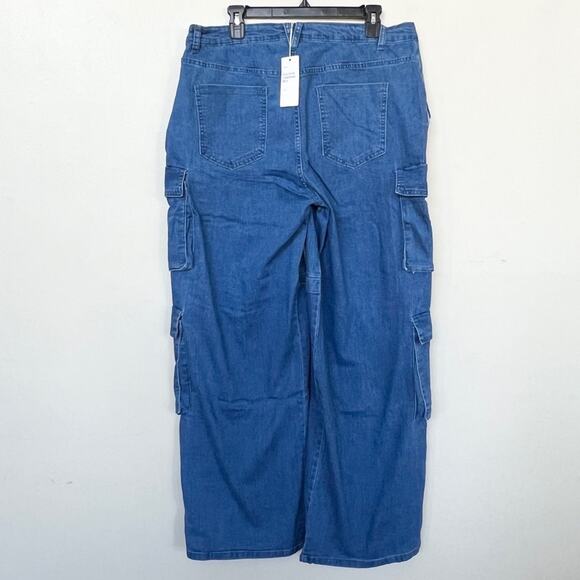 New DAISY Wide Leg Cargo Jeans Women’s Plus SIZE 1X Medium Wash - Picture 4 of 10